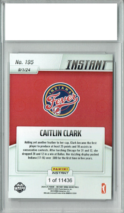 Caitlin Clark 2024 Panini Instant #195 1st w Cons 25-10 Lines Rookie Card PGI 10