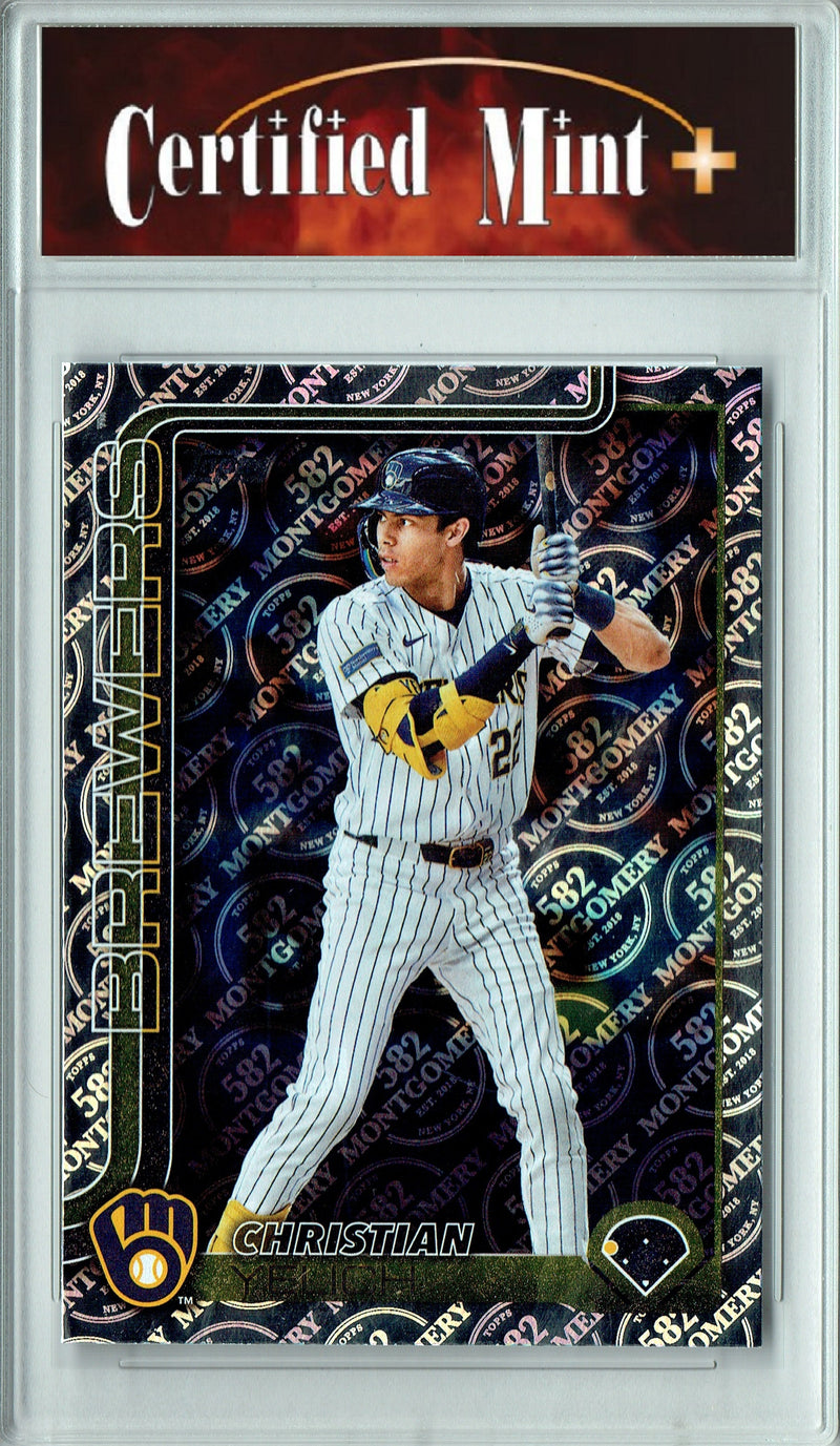 Certified Mint+ Christian Yelich 2025 Topps 582 Montgomery #49 Foil SP Rare Trading Card Milwaukee Brewers