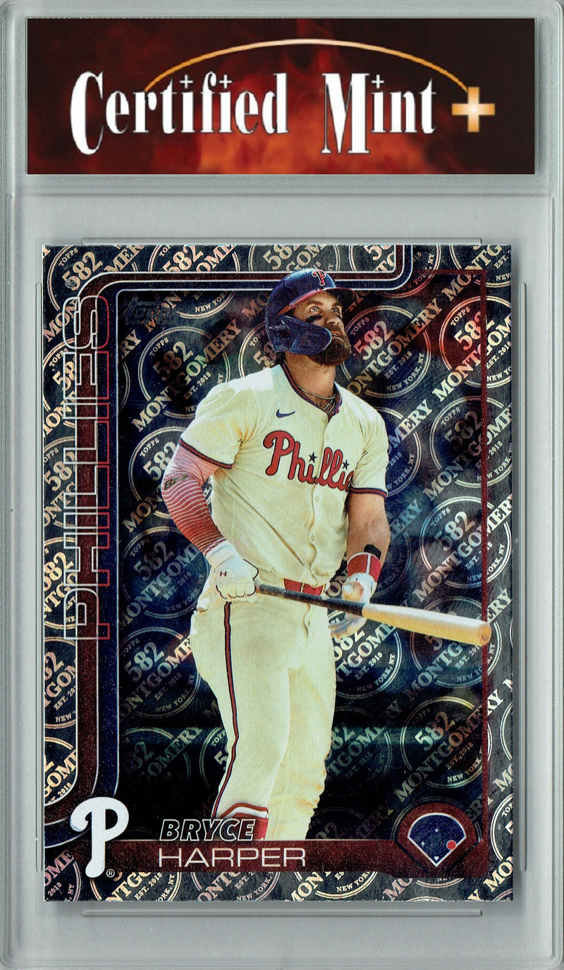 Certified Mint+ Bryce Harper 2025 Topps 582 Montgomery #250 Foil SP Rare Trading Card Philadelphia Phillies