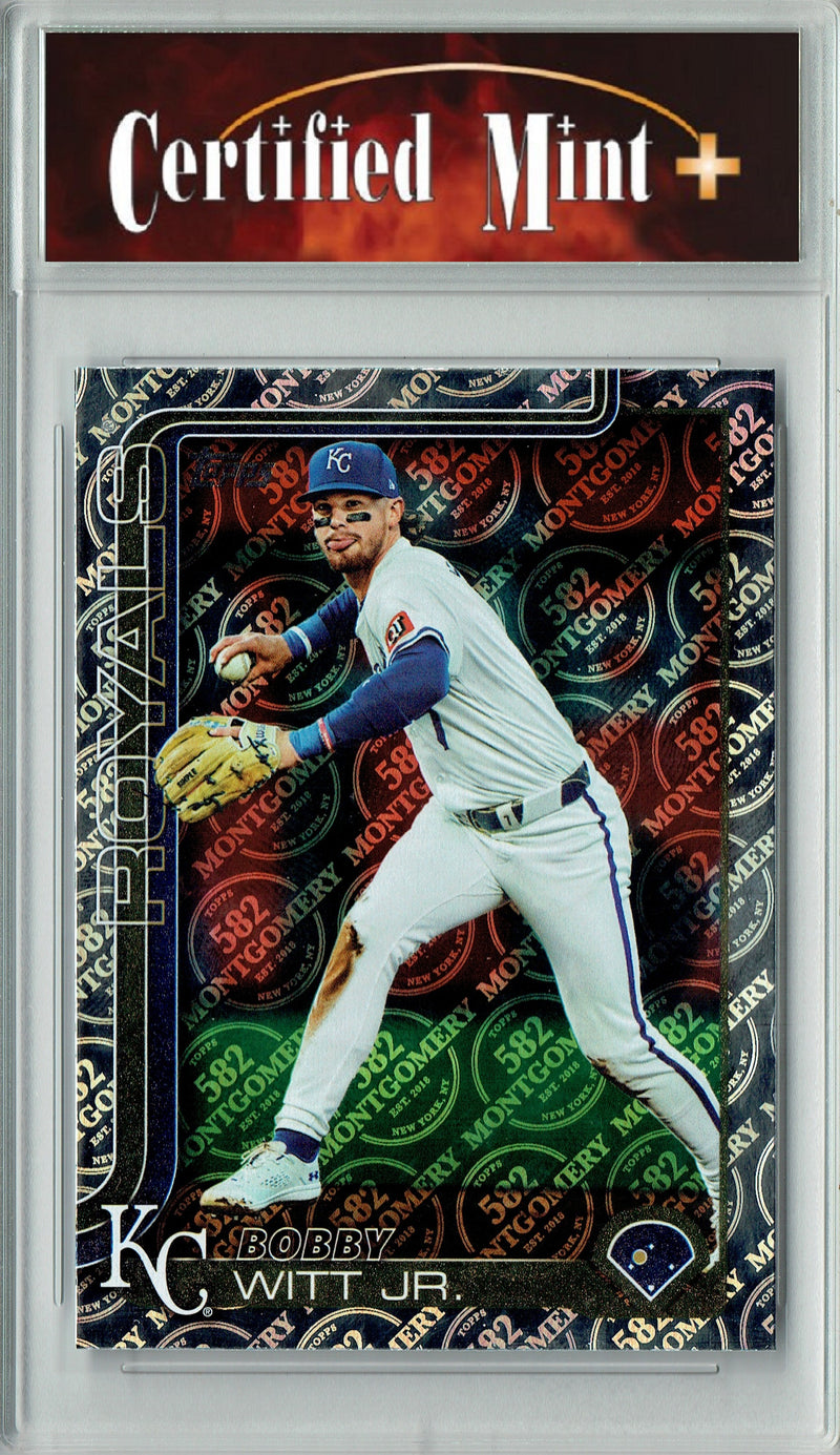 Certified Mint+ Bobby Witt Jr. 2025 Topps 582 Montgomery #100 Foil SP Rare Trading Card Kansas City Royals