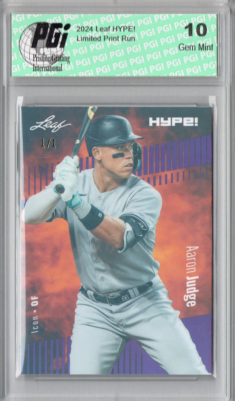 Aaron Judge 2024 Leaf HYPE! #176 Purple Shimmer 1 of 1 Rare Trading Card PGI 10