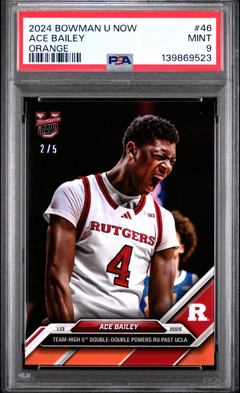 PSA 9 Ace Bailey 2024 Bowman University Now #78 Orange #2/5 Rookie Card Rutgers