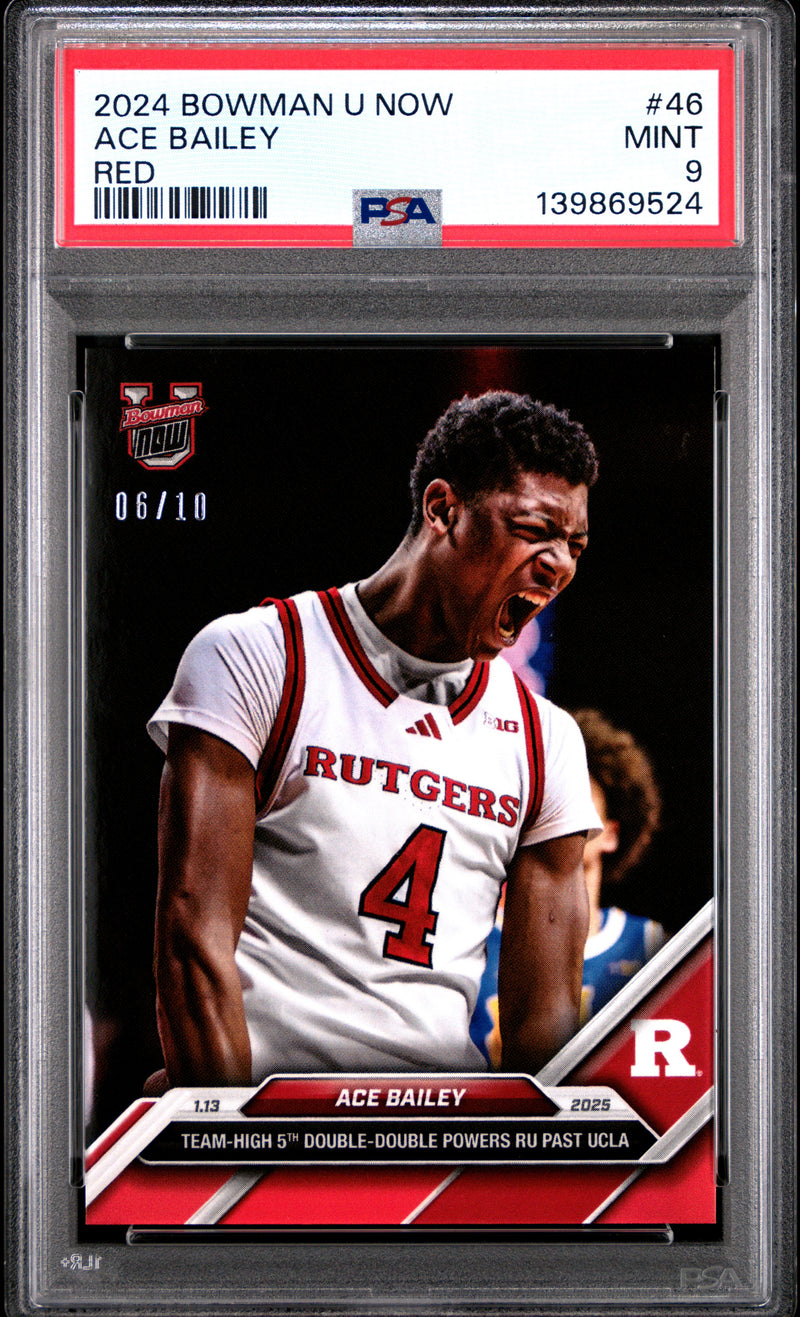 PSA 9 Ace Bailey 2024 Bowman University Now #78 Red #6/10 Rookie Card Rutgers