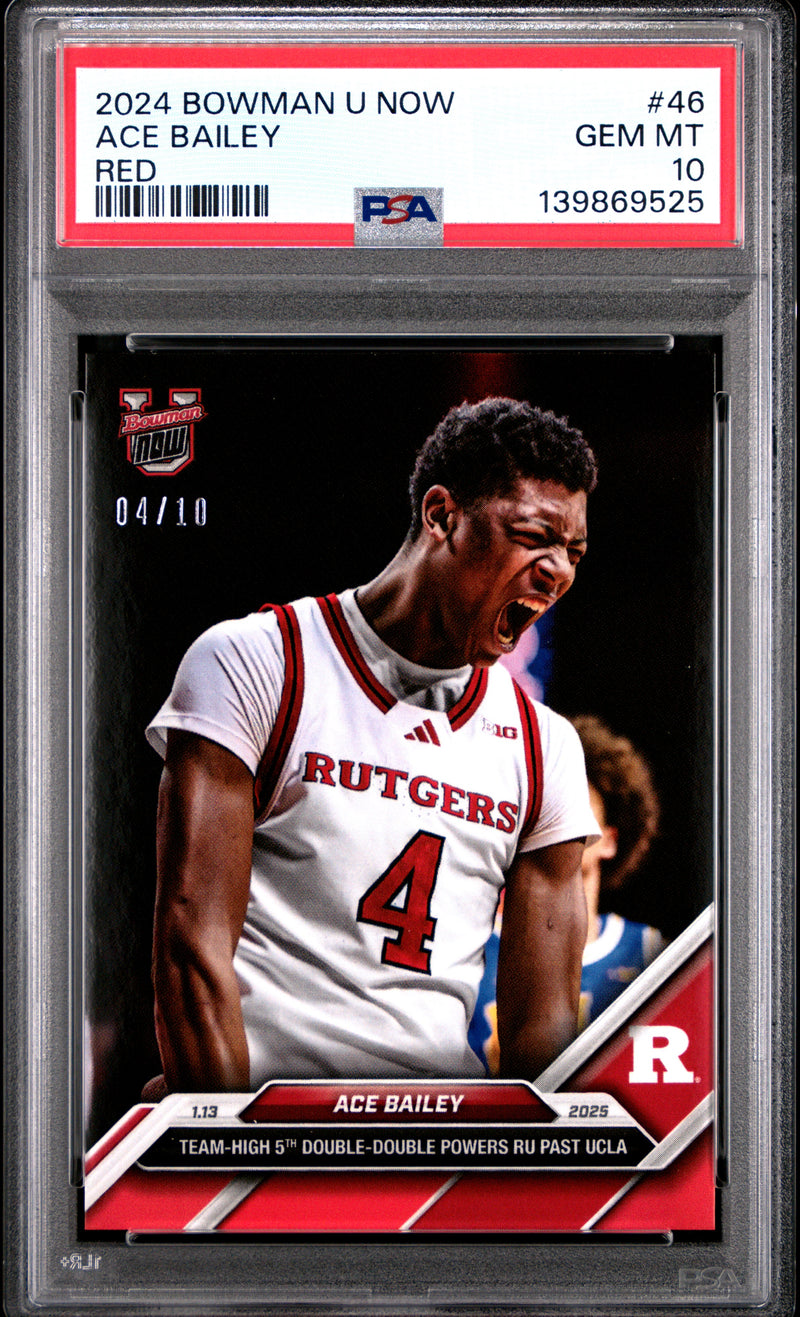 PSA 10 Ace Bailey 2024 Bowman University Now #78 Red Jersey #4/10 Rookie Card Rutgers