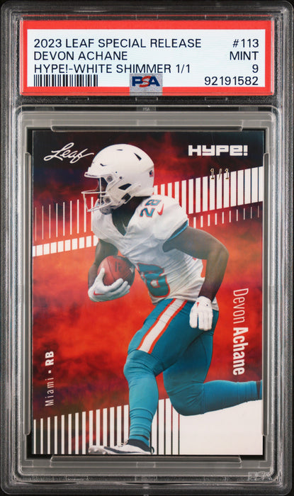 PSA 9 Devon Achane 2023 Leaf Hype! #113 White Shimmer 1/1 Rookie Card