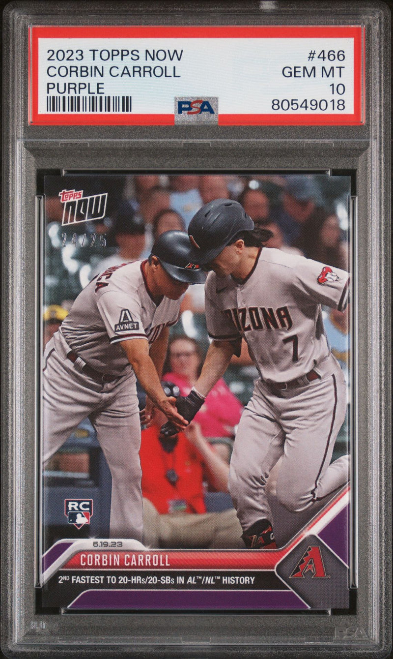 PSA 10 Corbin Carroll 2023 Topps Now #466 Purple SP #24/25 Rookie Card