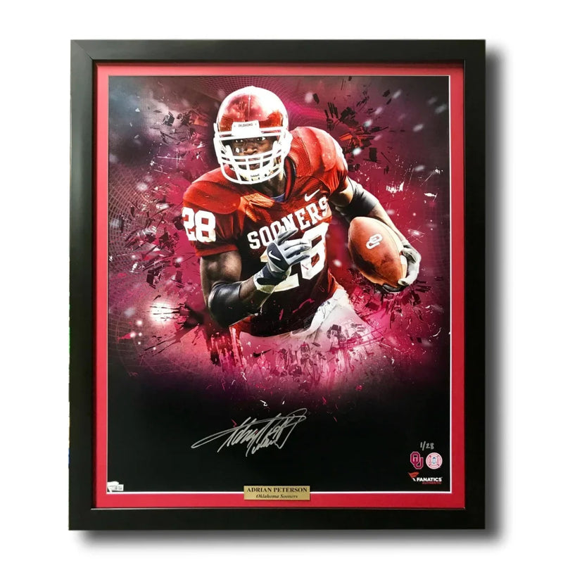 Adrian Peterson Signed Oklahoma 20x24 Framed Photo Autograph #D/28 COA Fanatics
