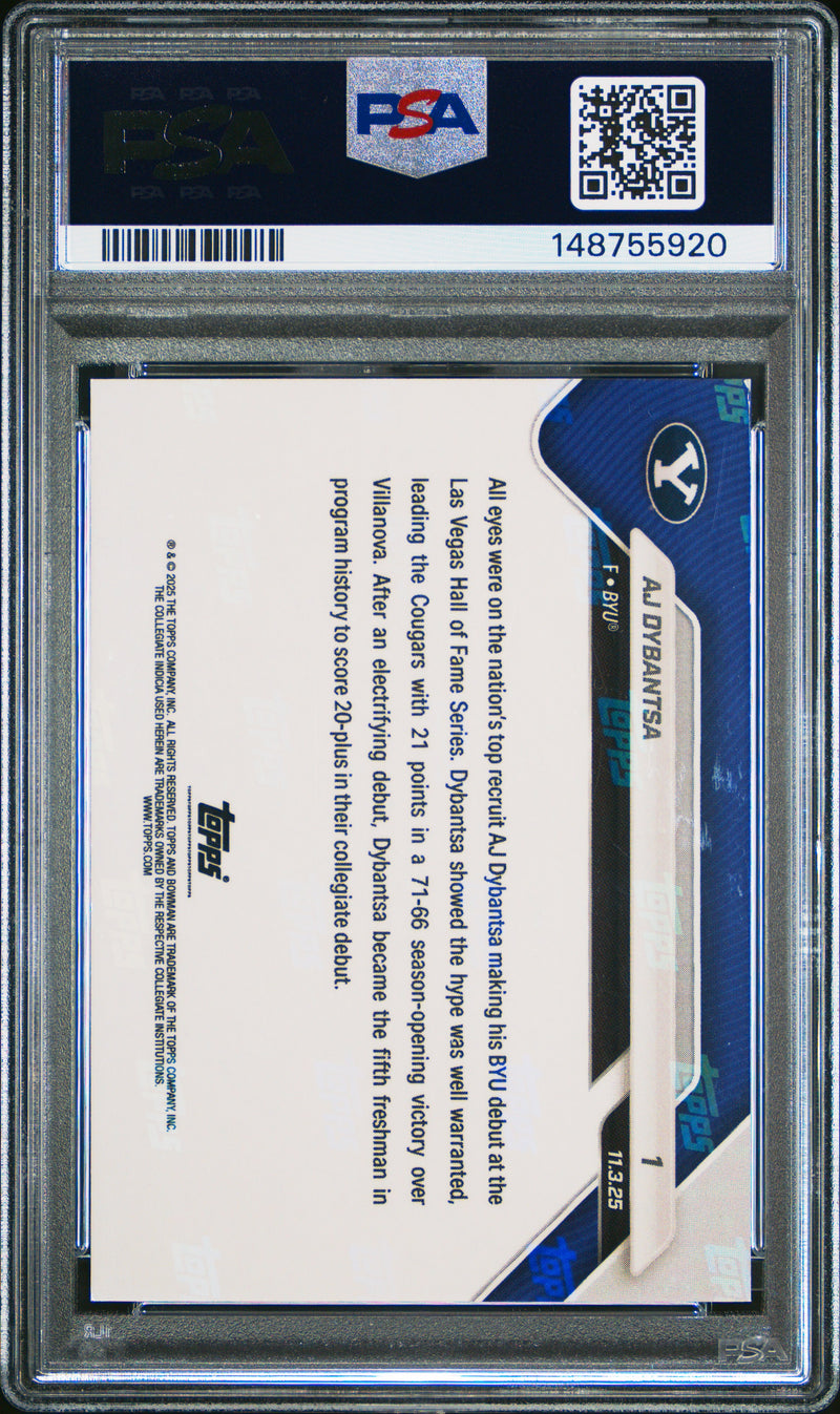 PSA 8 AJ Dybantsa 2025 Bowman University Now #1 Gold Foil #35/50 Rookie Card BYU