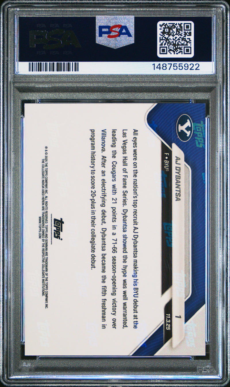 PSA 9 AJ Dybantsa 2025 Bowman University Now #1 Orange Foil #14/25 Rookie Card BYU