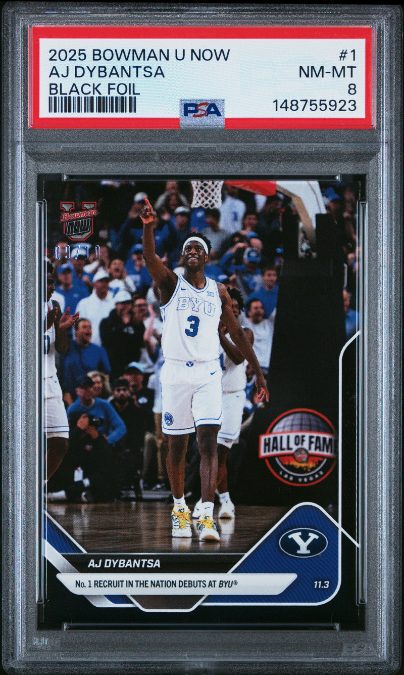 PSA 8 AJ Dybantsa 2025 Bowman University Now #1 Black Foil #9/10 Rookie Card BYU