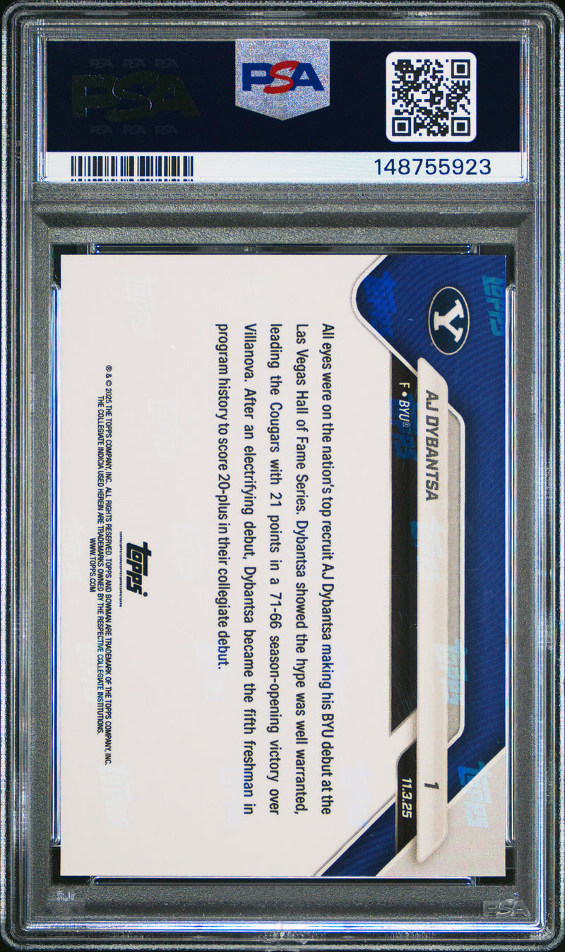 PSA 8 AJ Dybantsa 2025 Bowman University Now #1 Black Foil #9/10 Rookie Card BYU