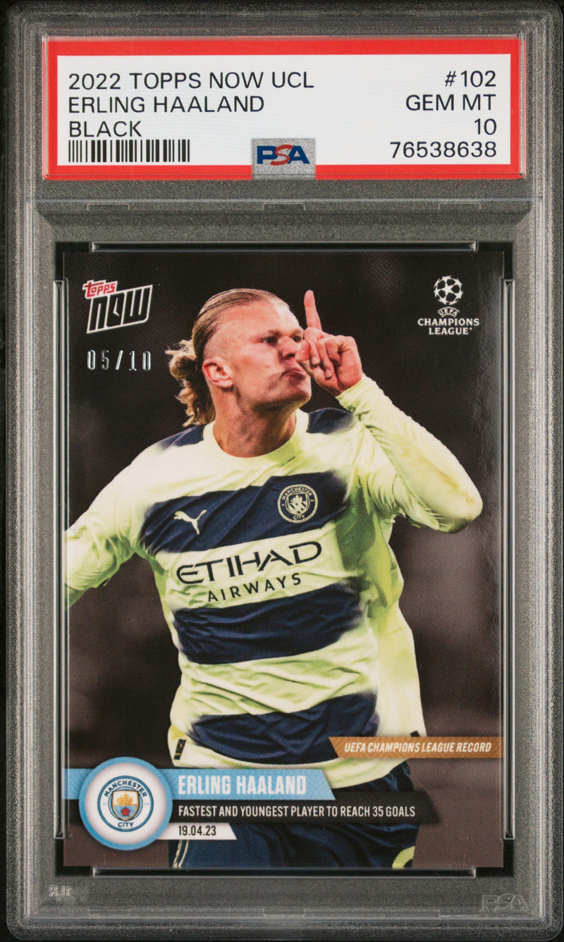 Erling Haaland PSA 10 2022 Topps Now UCL #102 Rare Trading Card Black #5/10
