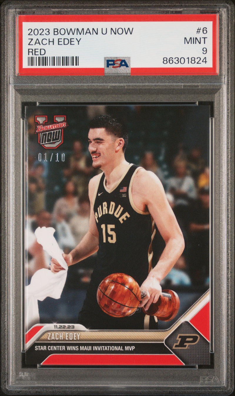 PSA 9 Zach Edey 2023 Bowman University Now #6 Red SP The #1 of 10 Rookie Card Purdue Boilermakers