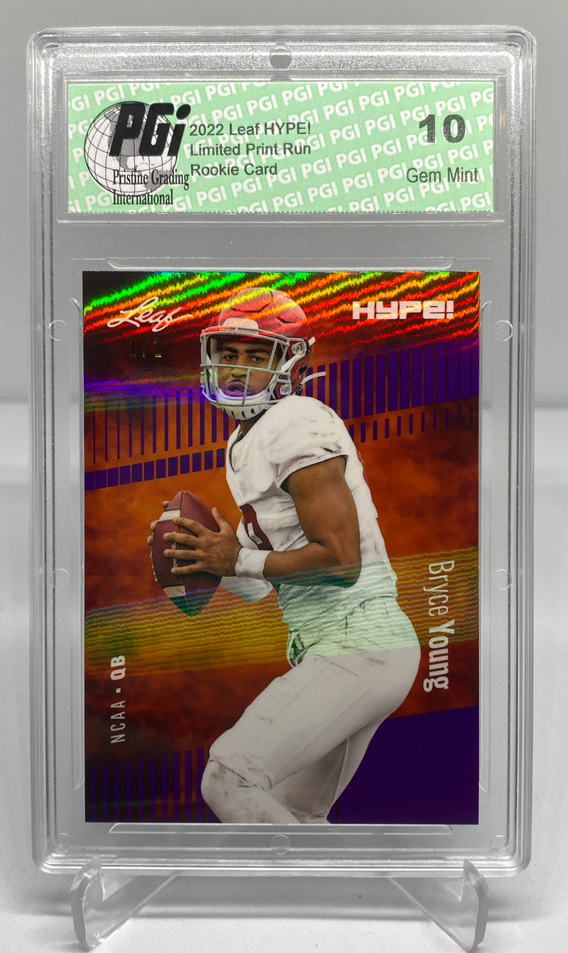 Bryce Young Rookie Card Carolina PGI 10 Gem Mint Football Trading Card 2022 Leaf HYPE! #80 Purple Shimmer 1 of 1