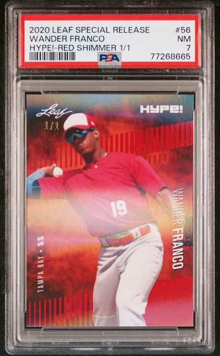 Wander Franco 2020 Leaf HYPE! #56 Rookie Card Red Shimmer 1/1 PSA NM 7 (Near Mint)