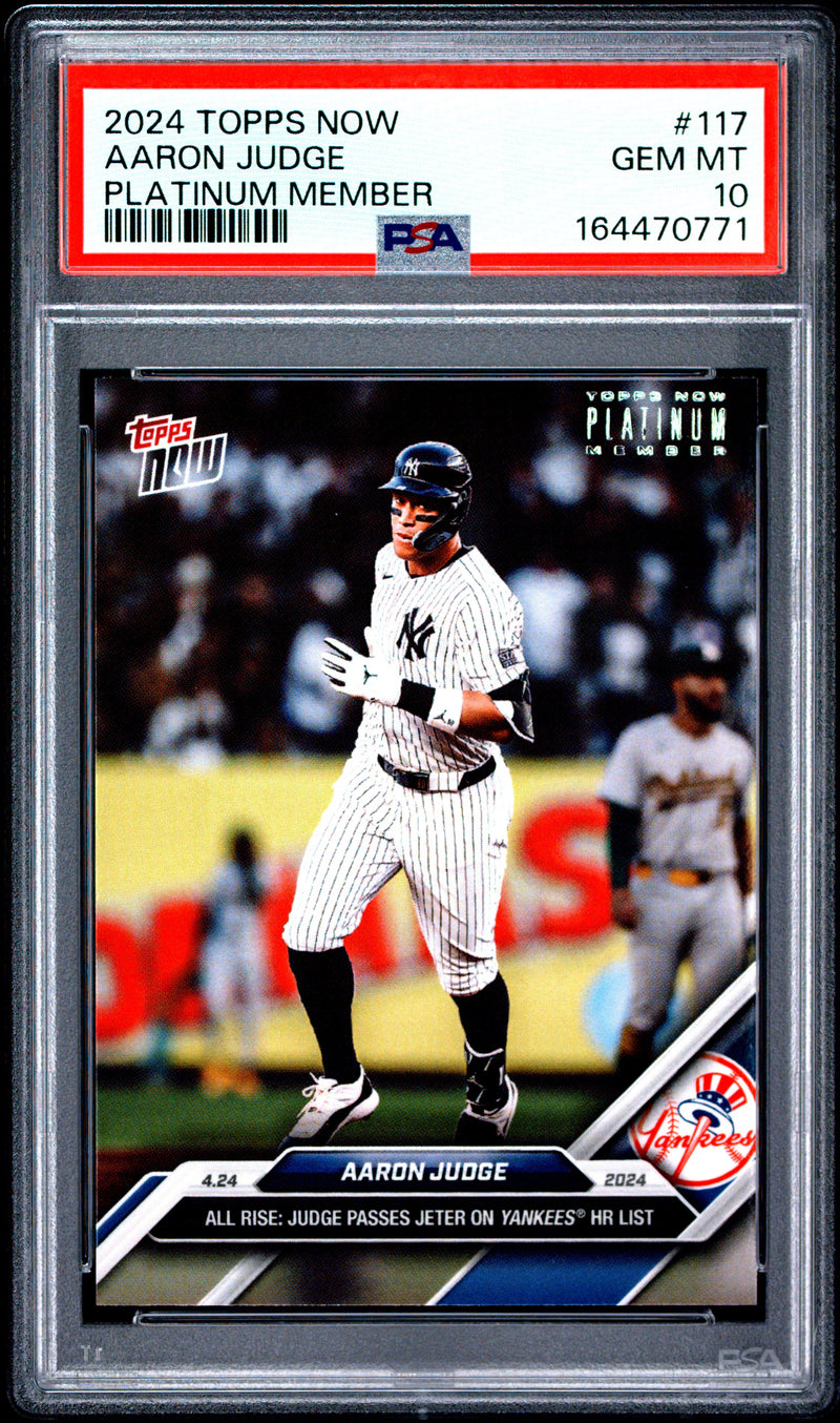 Aaron Judge Trading Card 2024 Topps Now #117 Platinum Member, PSA 10, New York Yankees Baseball