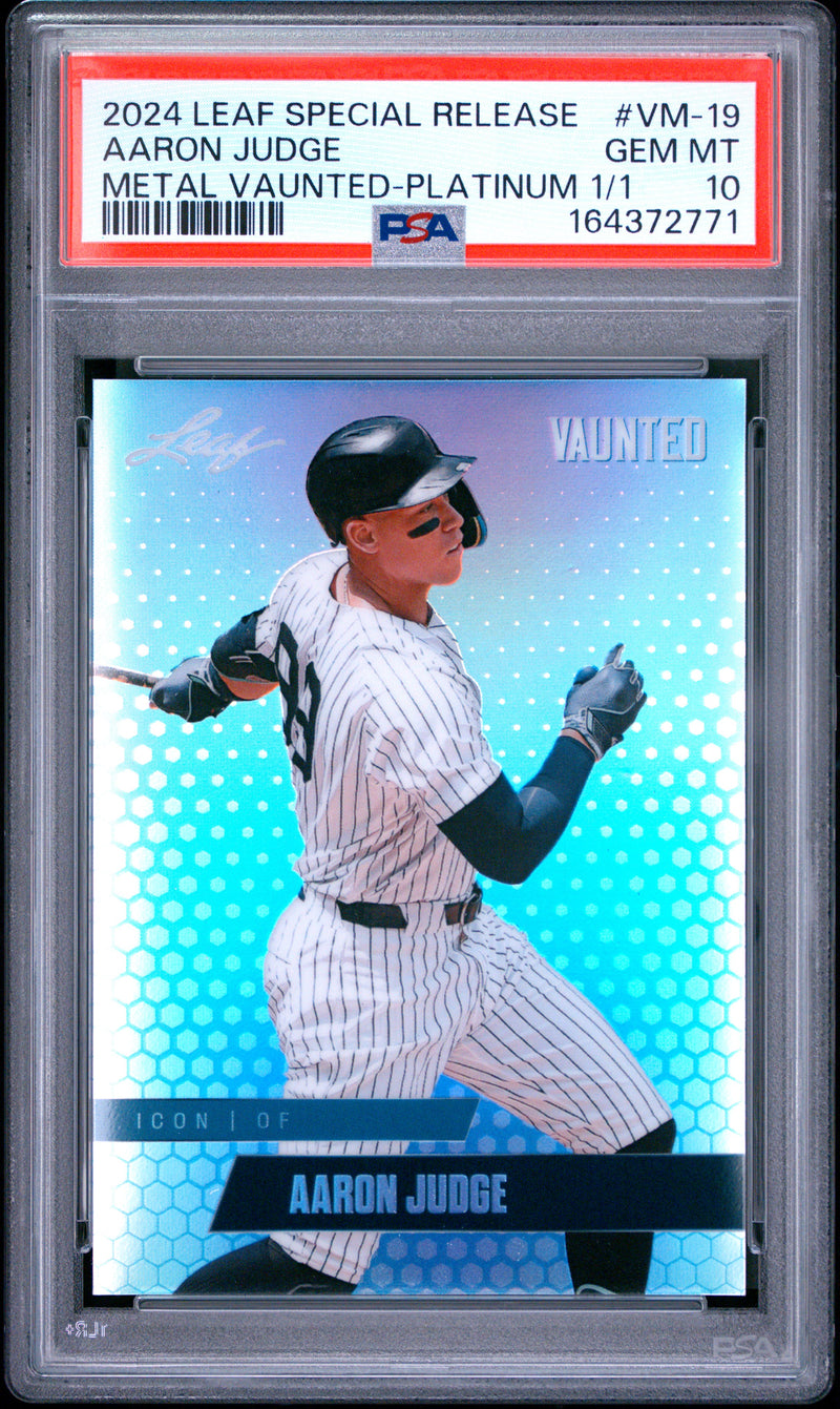 Aaron Judge Trading Card 2024 Leaf Vaunted Metal #VM-19 Platinum 1/1, PSA 10, New York Yankees Baseball