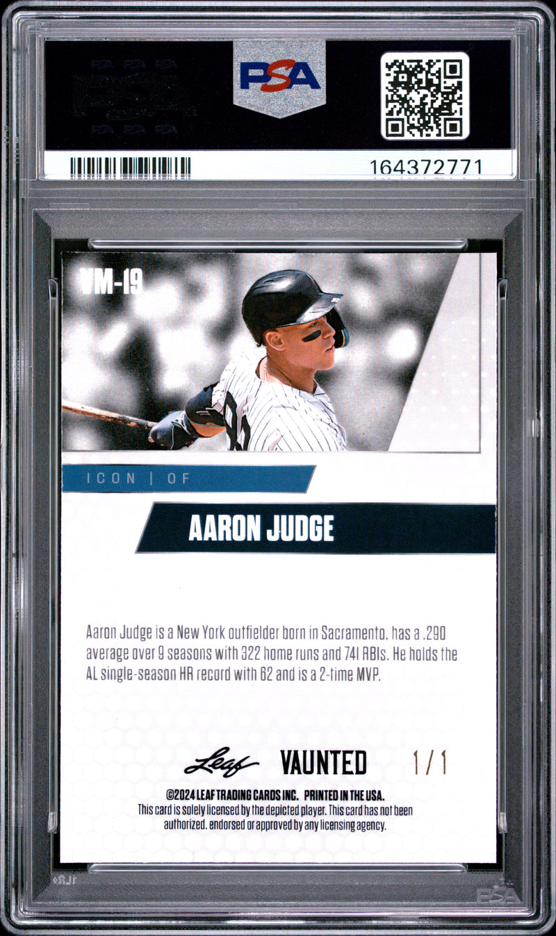 Aaron Judge Trading Card 2024 Leaf Vaunted Metal #VM-19 Platinum 1/1, PSA 10, New York Yankees Baseball