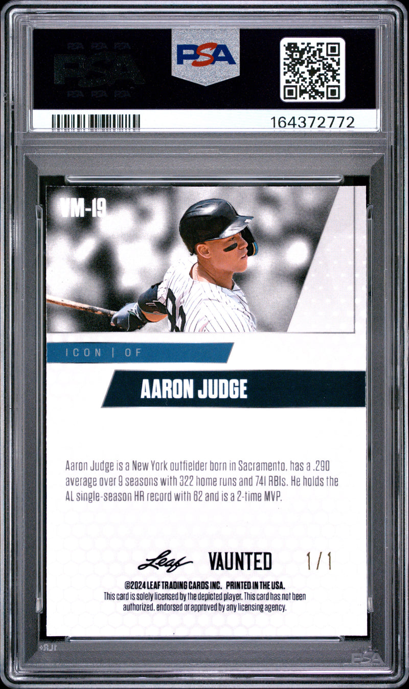 Aaron Judge Trading Card 2024 Leaf Vaunted Metal #VM-19 Burst 1/1, PSA 9, New York Baseball