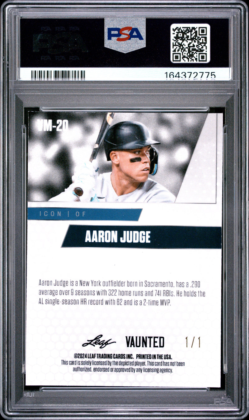 Aaron Judge Trading Card 2024 Leaf Vaunted Metal #VM-20 Gold 1/1, PSA 9, New York Baseball