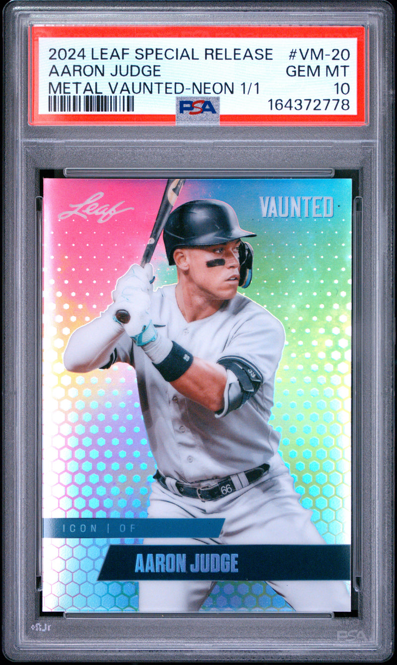 Aaron Judge Trading Card 2024 Leaf Vaunted Metal #VM-20 Neon 1/1, PSA 10, New York Baseball