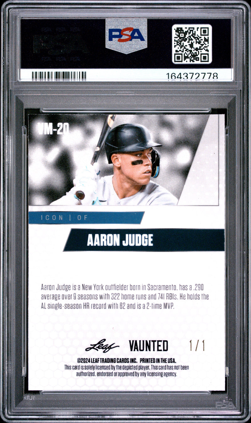 Aaron Judge Trading Card 2024 Leaf Vaunted Metal #VM-20 Neon 1/1, PSA 10, New York Baseball