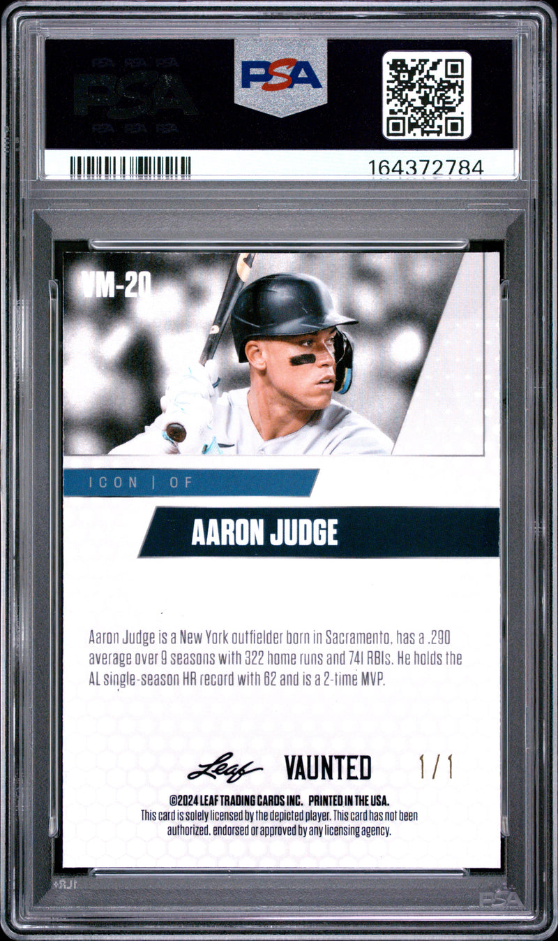 Aaron Judge Rookie Card 2024 Leaf Vaunted Metal #VM-20 Matrix 1/1, PSA 10, New York Baseball