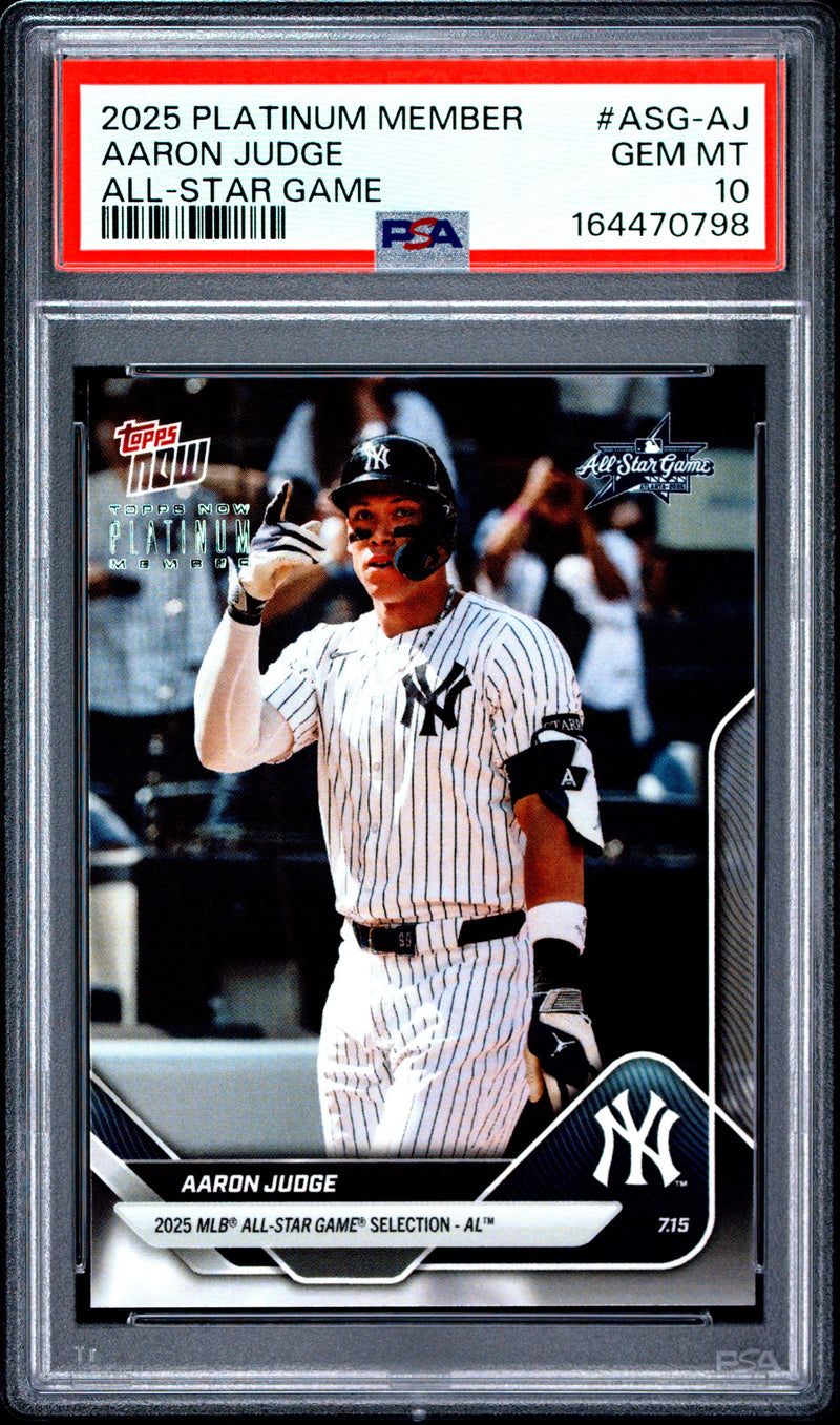 Aaron Judge Trading Card 2025 Topps Now #ASG-AJ Platinum Member, PSA 10, New York Yankees Baseball