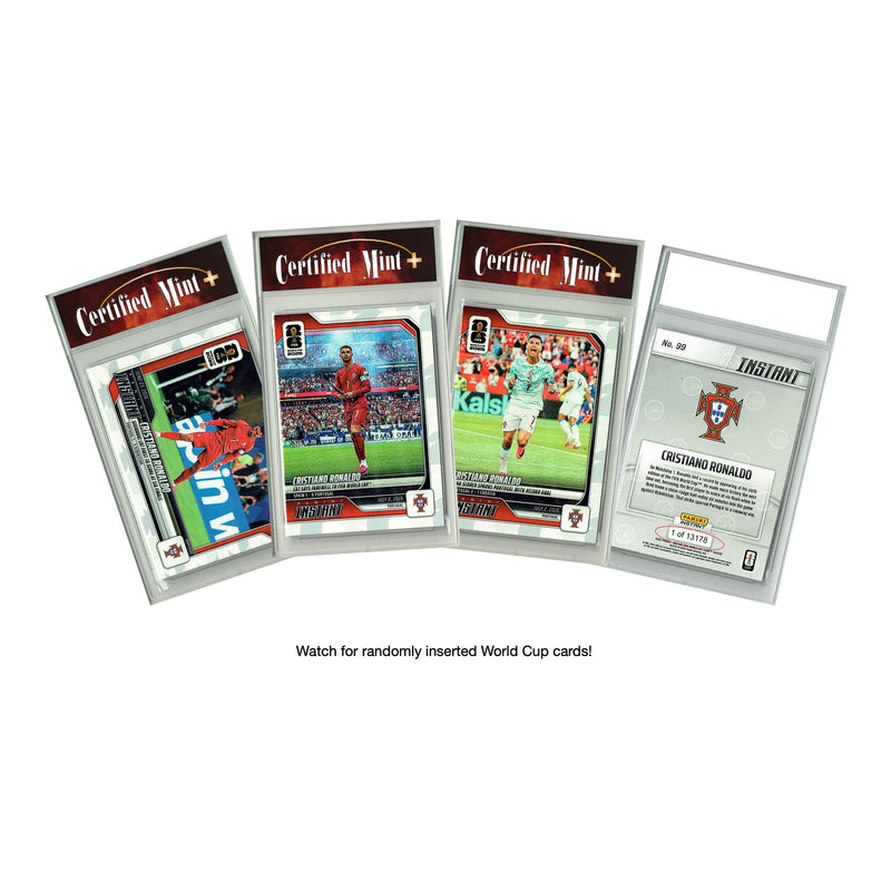 LOADED! All Cristiano Ronaldo Soccer Collector's Box: 4 Certified Mint+ Special Edition Trading Cards - Leaf HYPE! & Vaunted Only 5000 Made w/ 1 Numbered Card in Every Box!