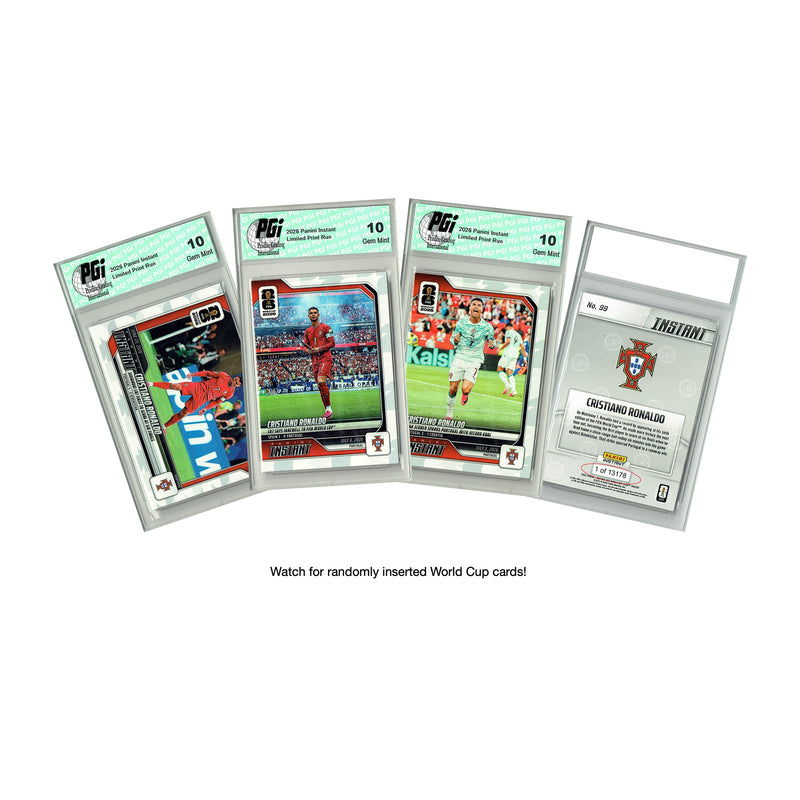 LOADED! All Cristiano Ronaldo Soccer Collector's Box: 4 PGI 10 Gem Mint Special Edition CR7 Cards - Leaf HYPE! & Vaunted Only 5000 Made w/ 1 Numbered Card in Every Box!