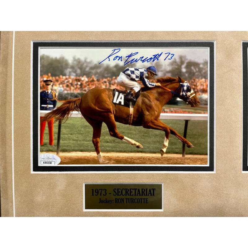 All Triple Crown Winners Signed Horse Photo Collage Framed JSA Turcotte Espinoza
