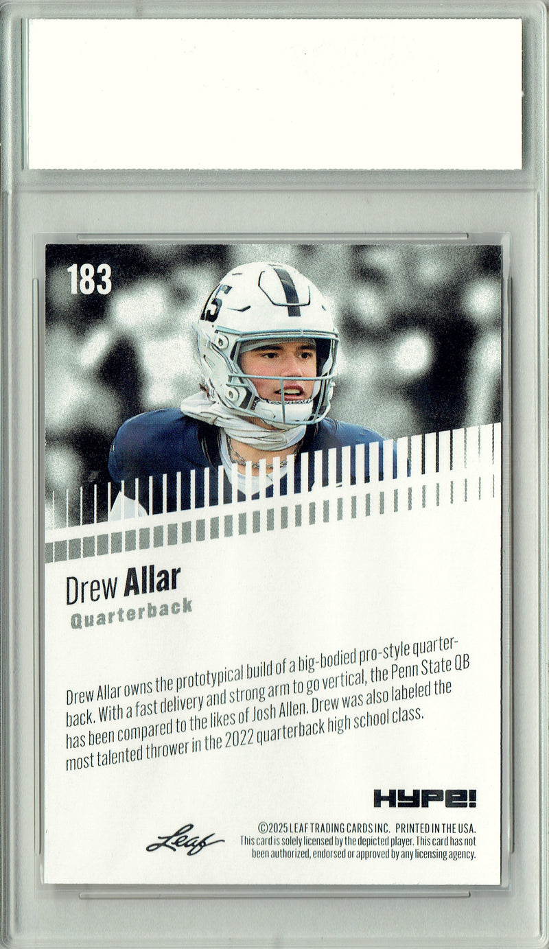 Drew Allar Rookie Card Penn State PGI 10 Football Trading Card 2025 Leaf HYPE! #183 Masterpiece 1 of 1