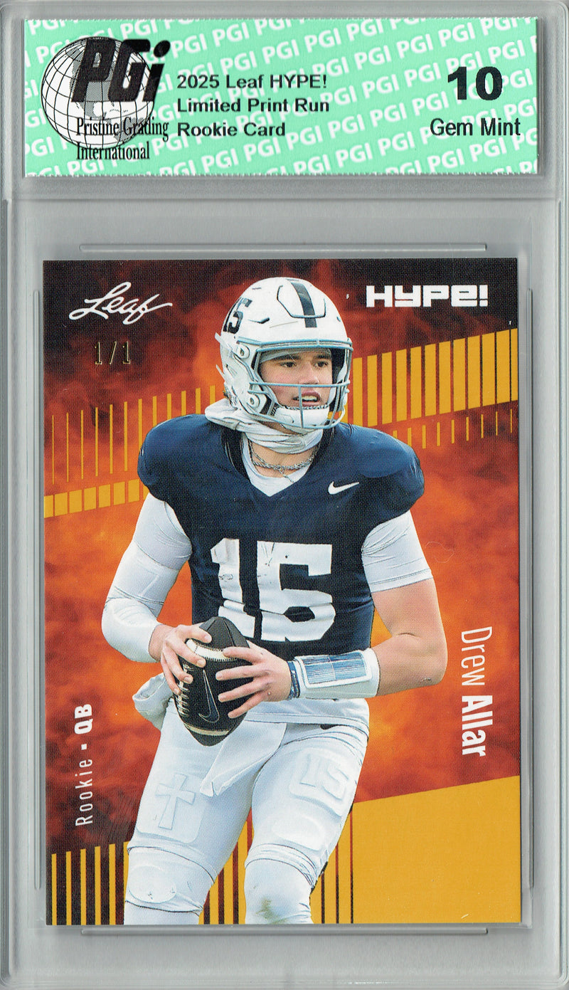 Drew Allar Rookie Card Penn State PGI 10 Football Trading Card 2025 Leaf HYPE! #183 Gold Blank Back 1/1