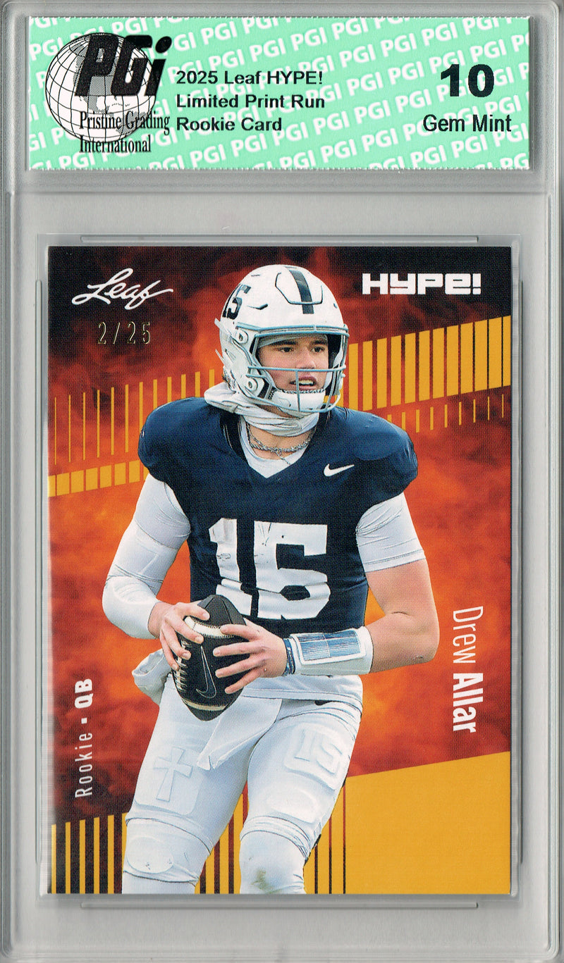 Drew Allar Rookie Card Penn State PGI 10 Football Trading Card 2025 Leaf HYPE! #183 Gold 25 Made