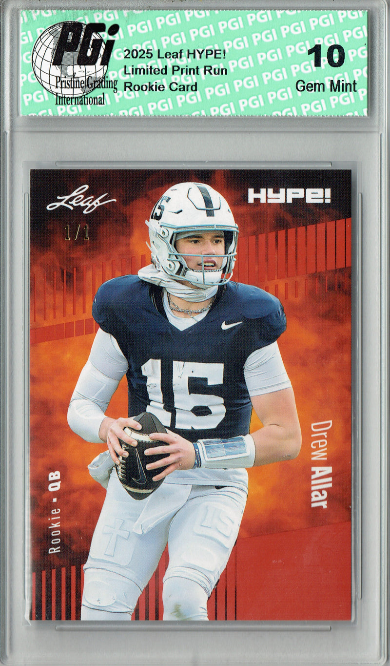 Drew Allar Rookie Card Penn State PGI 10 Football Trading Card 2025 Leaf HYPE! #183 Orange Blank Back 1/1