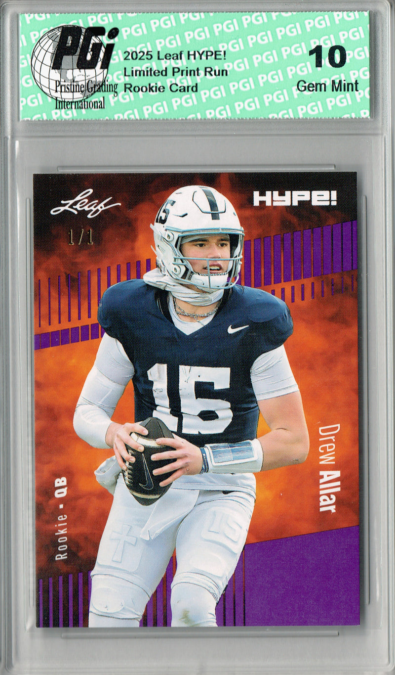 Drew Allar Rookie Card Penn State PGI 10 Football Trading Card 2025 Leaf HYPE! #183 Purple Blank Back 1/1