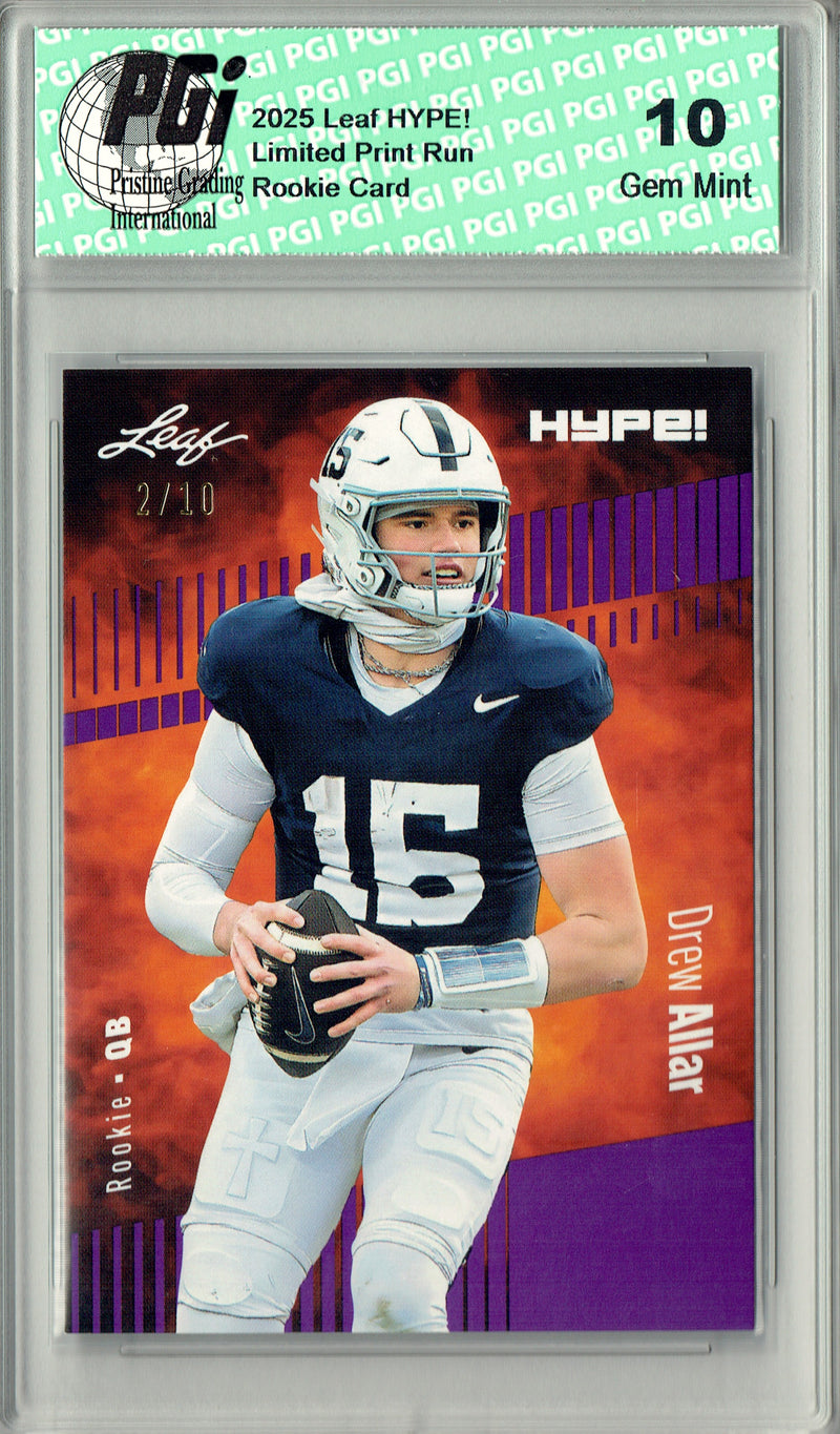 Drew Allar Rookie Card Penn State PGI 10 Football Trading Card 2025 Leaf HYPE! #183 Purple 10 Made
