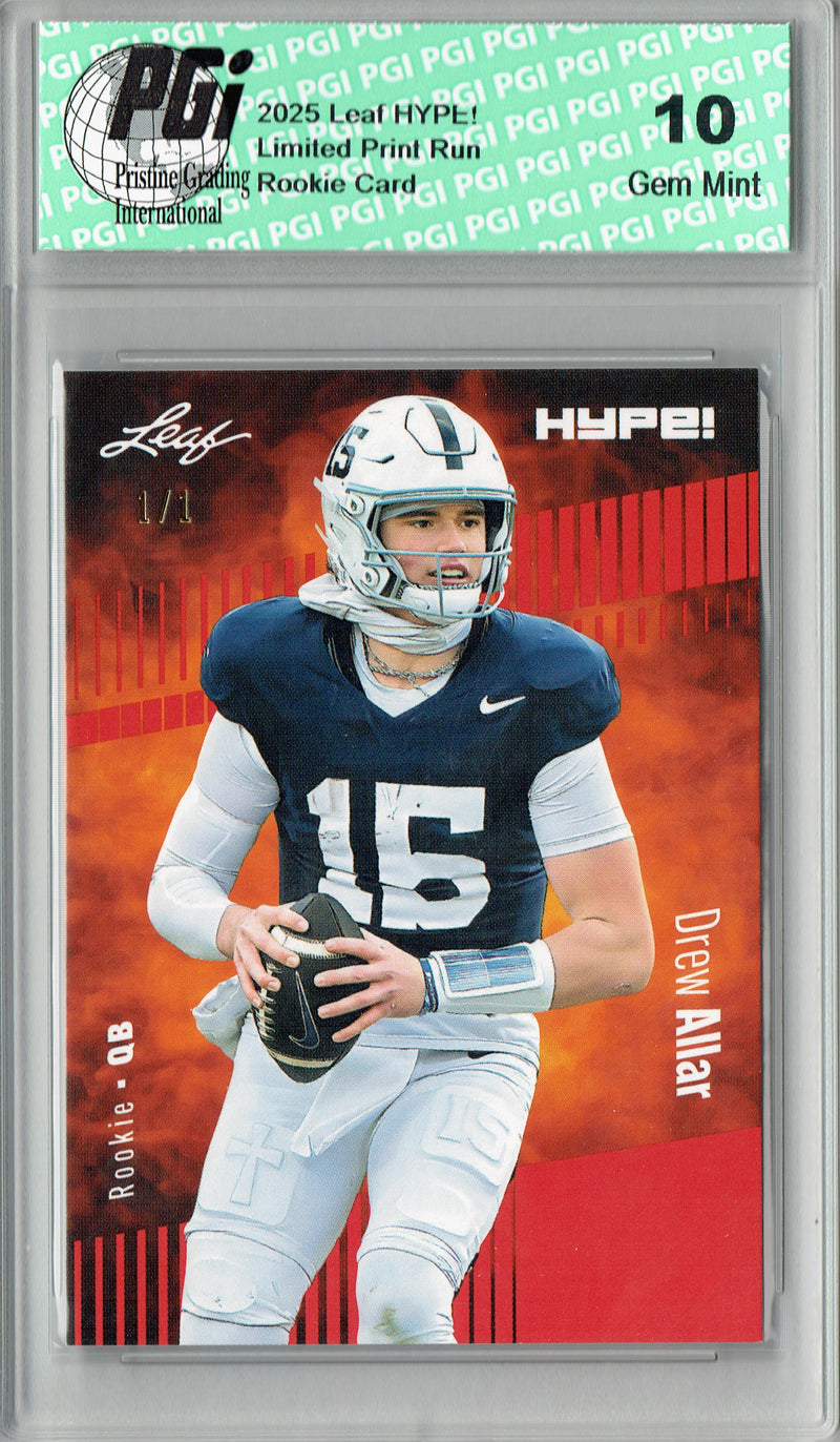 Drew Allar Rookie Card Penn State PGI 10 Football Trading Card 2025 Leaf HYPE! #183 Red Blank Back 1/1