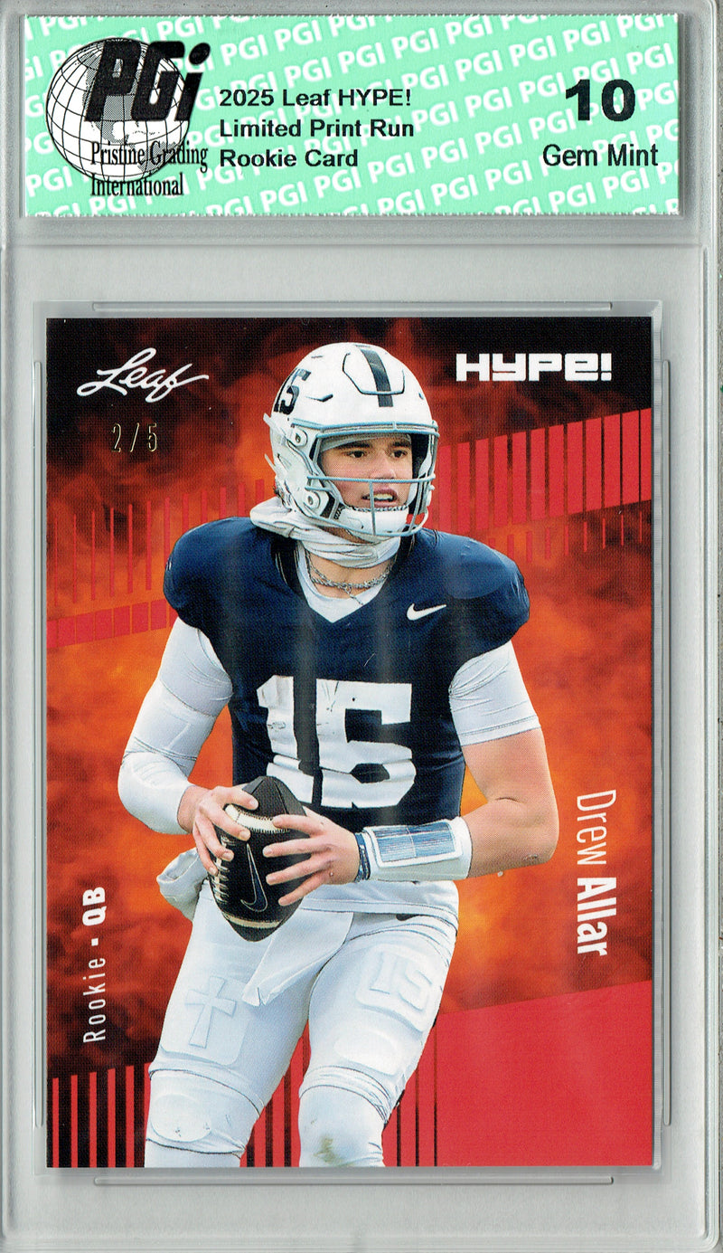 Drew Allar Rookie Card Penn State PGI 10 Football Trading Card 2025 Leaf HYPE! #183 Red 5 Made