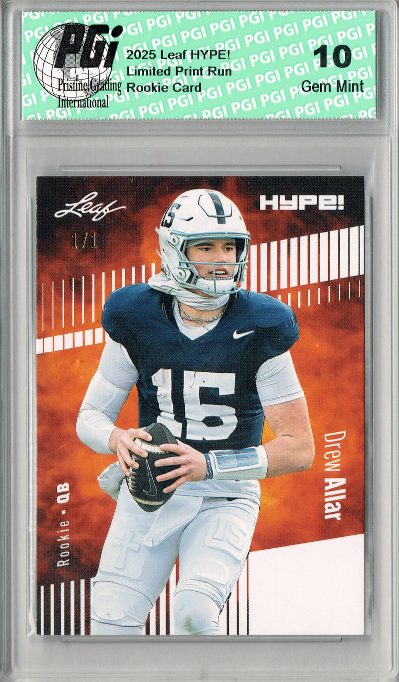 Drew Allar Rookie Card Penn State PGI 10 Football Trading Card 2025 Leaf HYPE! #183 White Blank Back 1/1