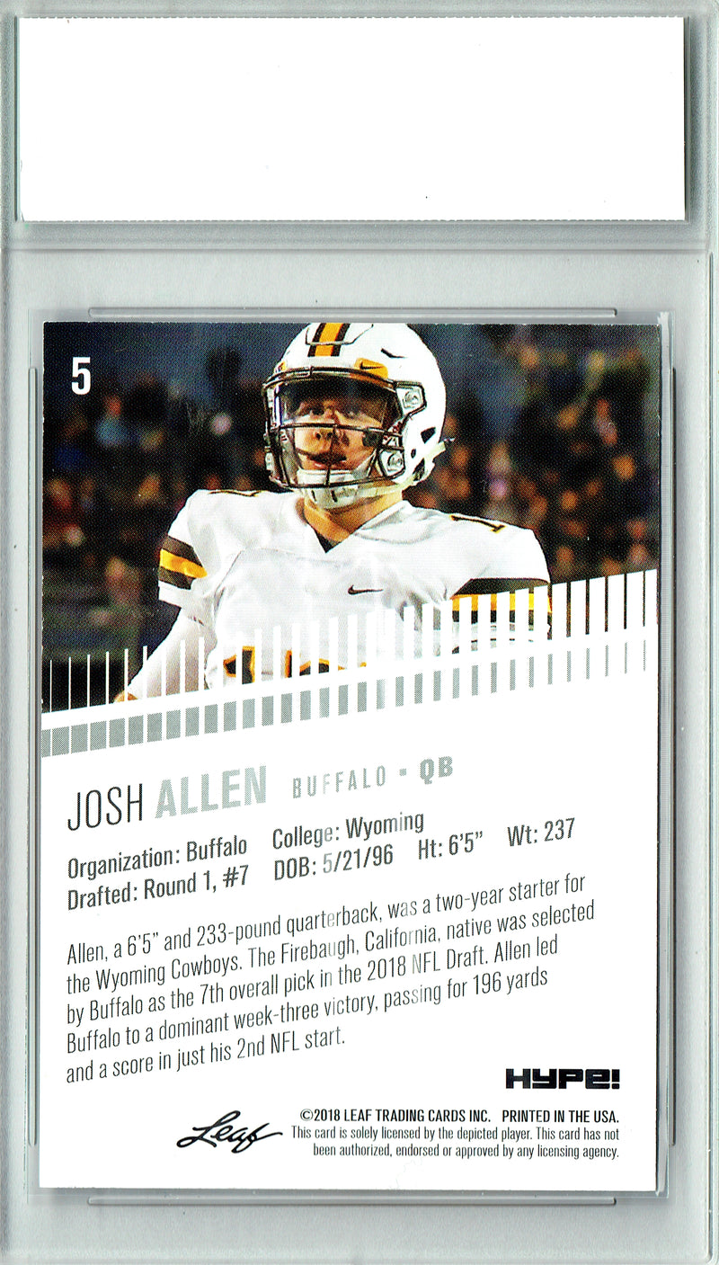 Josh Allen Rookie Card Buffalo PGI 10 Gem Mint Football Trading Card 2018 Leaf HYPE! #5 Only 5000 Made