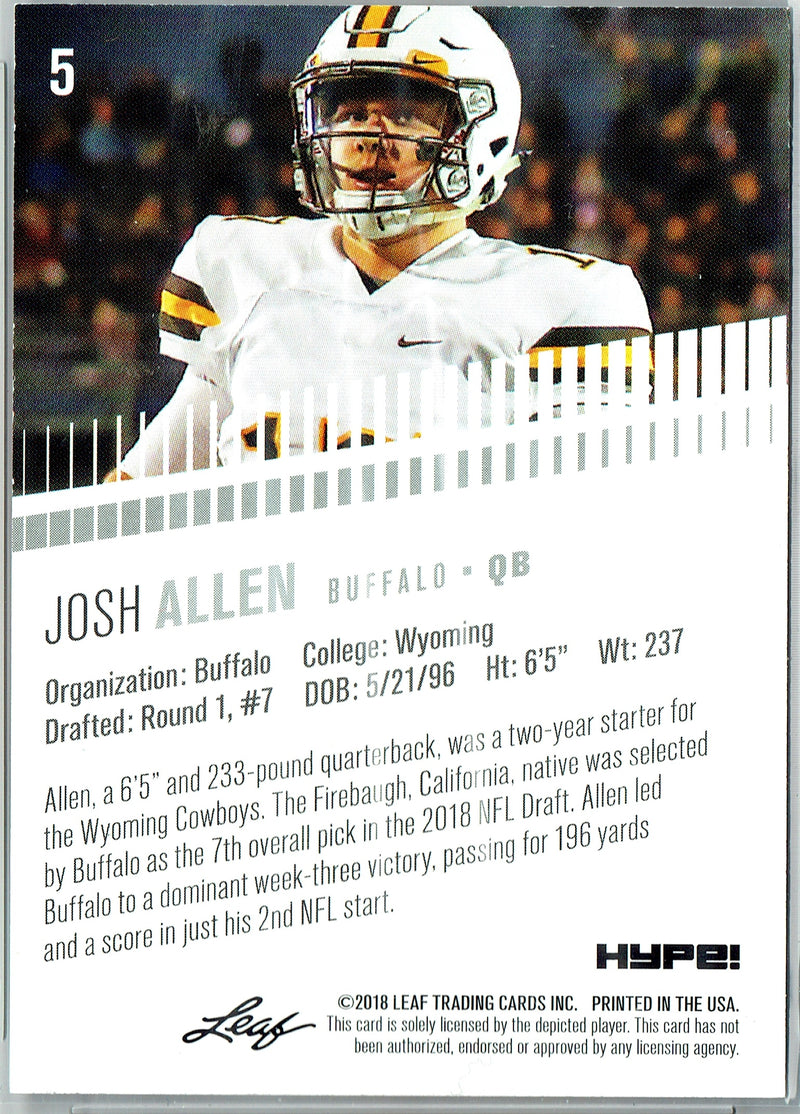 Mint Josh Allen 2018 Leaf HYPE #5 Only 5000 Made Rare Rookie Card