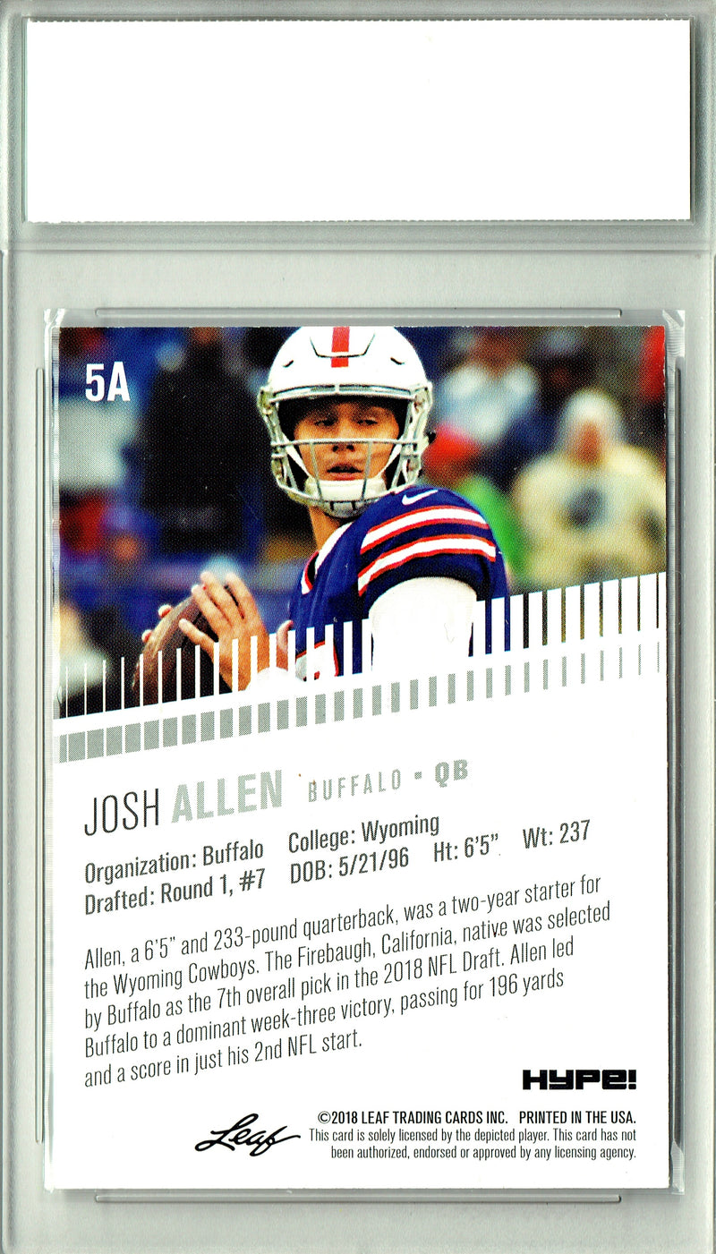 Josh Allen Rookie Card Buffalo PGI 10 Gem Mint Football Trading Card 2018 Leaf HYPE! #5A Just 5000 Ever Made