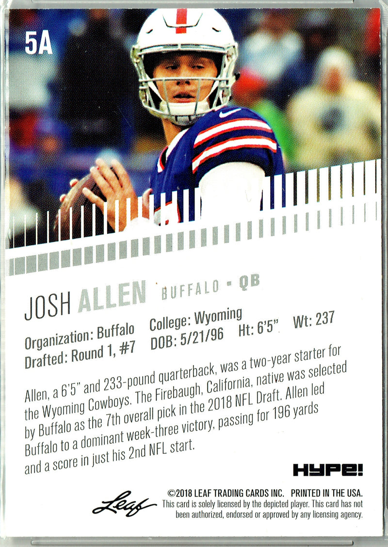 Mint Josh Allen 2018 Leaf HYPE #5a Only 5000 Made Rare Rookie Card