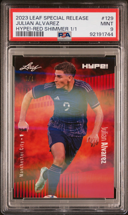 PSA 9 Julian Alvarez 2023 Leaf Hype! #129 Red Shimmer 1/1 Rookie Card