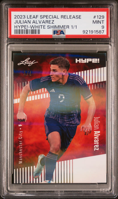 PSA 9 Julian Alvarez 2023 Leaf Hype! #129 White Shimmer 1/1 Rookie Card