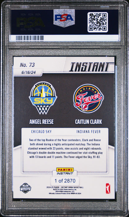 PSA 10 Caitlin Clark/Angel Reese 2024 Panini Instant #73 Bird/Magic Rookie Card