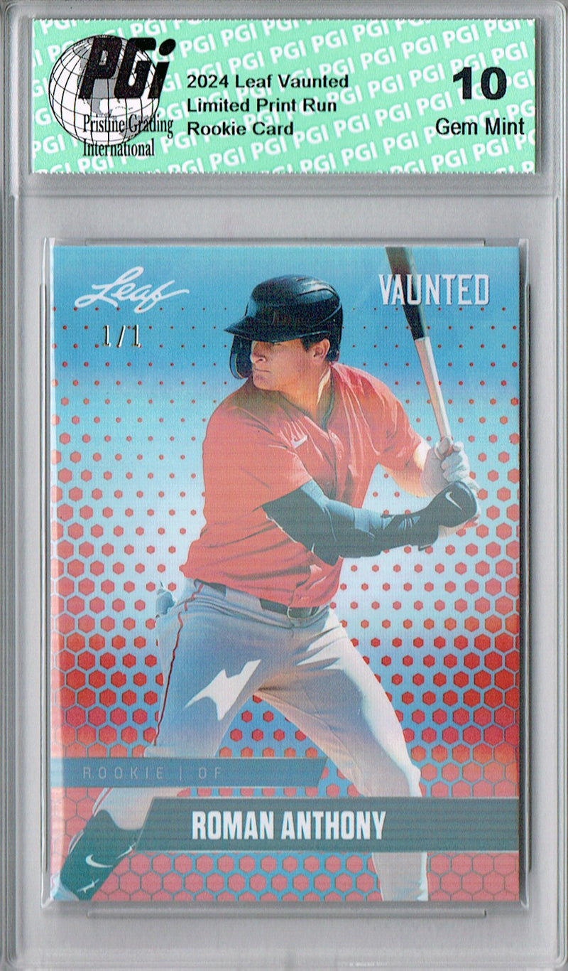 Roman Anthony Rookie Card 2024 Leaf Vaunted #V-25 1/1 Orange Shimmer, PGI 10, Boston Red Sox Baseball