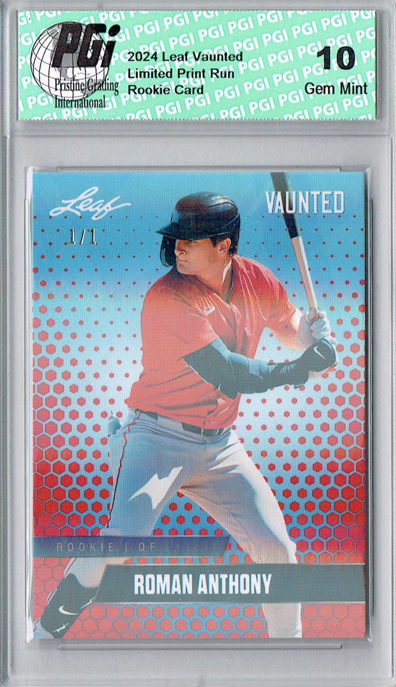 Roman Anthony Rookie Card 2024 Leaf Vaunted #V-25 1/1 Red Shimmer, PGI 10, Boston Red Sox Baseball