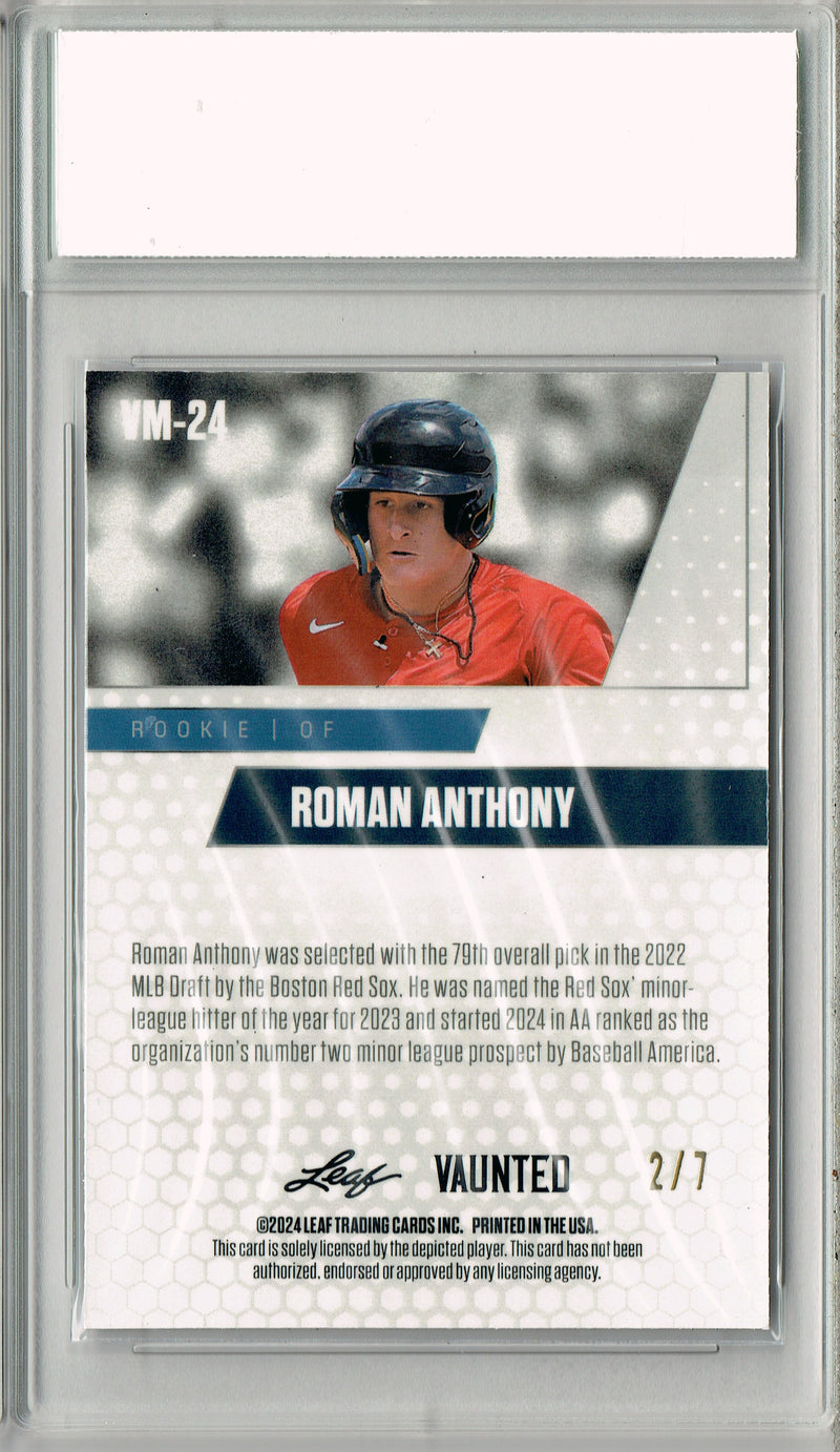 Roman Anthony 2024 Leaf Vaunted Metal #VM-24 Black 7 Made Rookie Card PGI 10